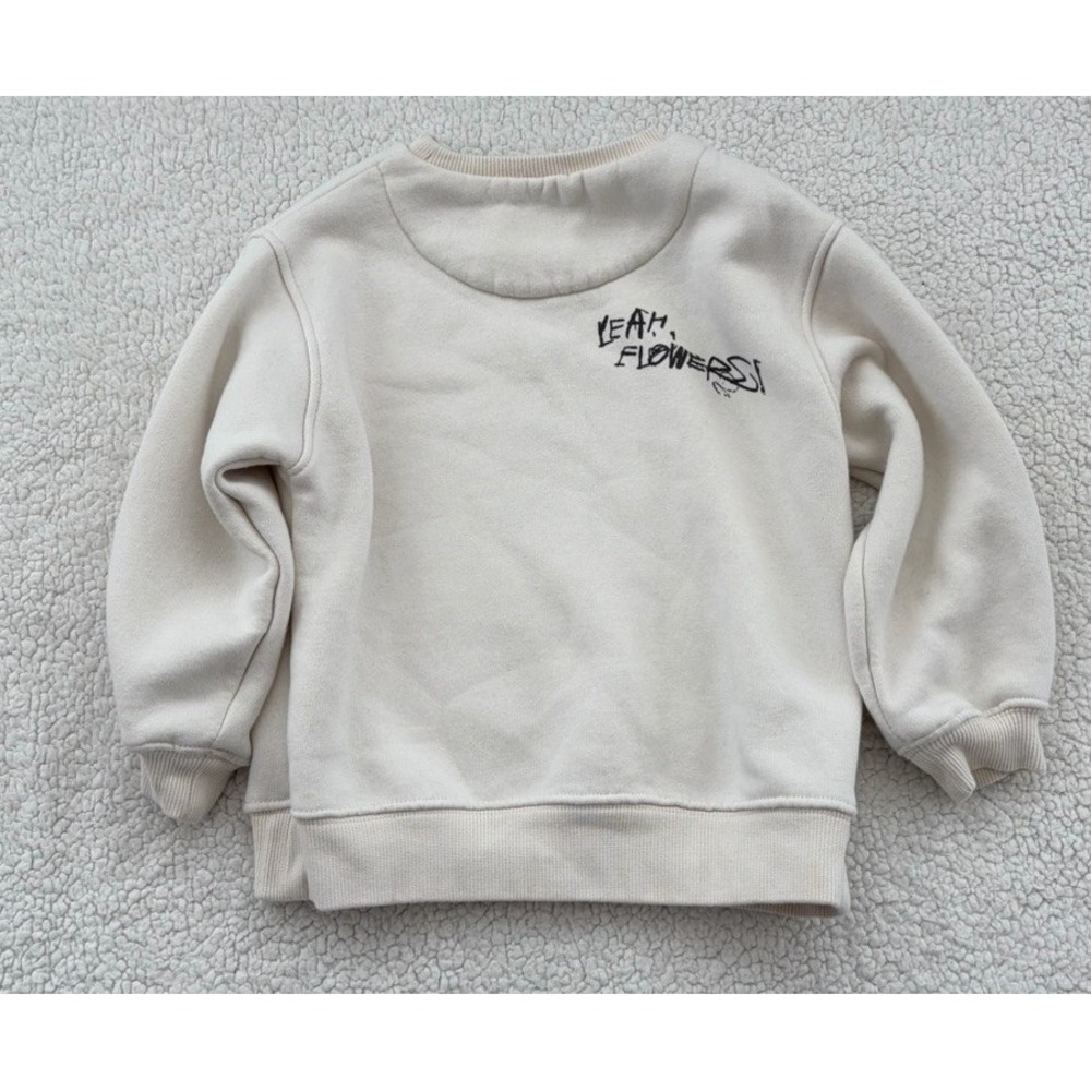Zara Girls Sweatshirt Crewneck Cream w/ Black Flower Print Kids Size 6-7 Floral - Picture 9 of 9